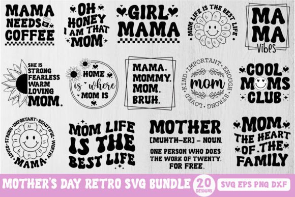 Mom Mama Mother s Day Retro SVG Bundle Graphics and Crafts